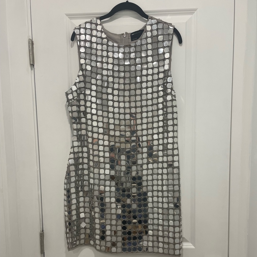 ASOS embellished metallic silver mini shift dress